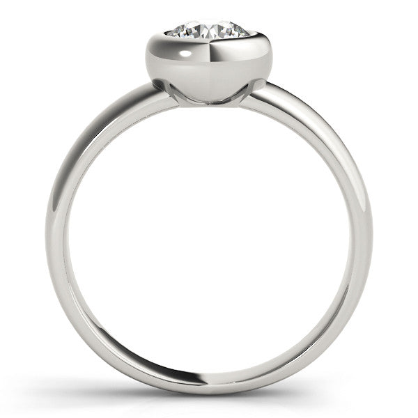 Silver Bezel Set Round Solitaire Ring with Wide Band 1