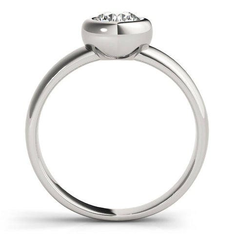 Silver Bezel Set Round Solitaire Ring with Wide Band 1