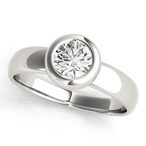 Silver Bezel Set Round Solitaire Ring with Wide Band 2