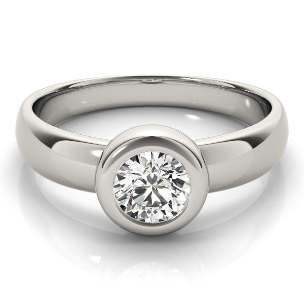 Silver Bezel Set Round Solitaire Ring with Wide Band
