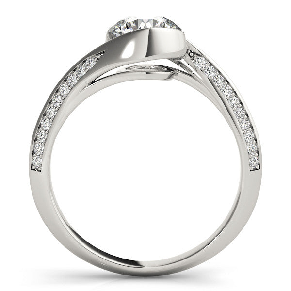 Silver Bezel Set Round Solitaire Twist Band Engagement Ring