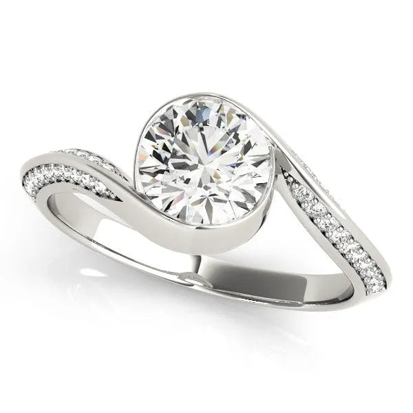 Silver Bezel Set Round Solitaire Twist Band Engagement Ring
