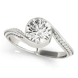 Silver Bezel Set Round Solitaire Twist Band Engagement Ring