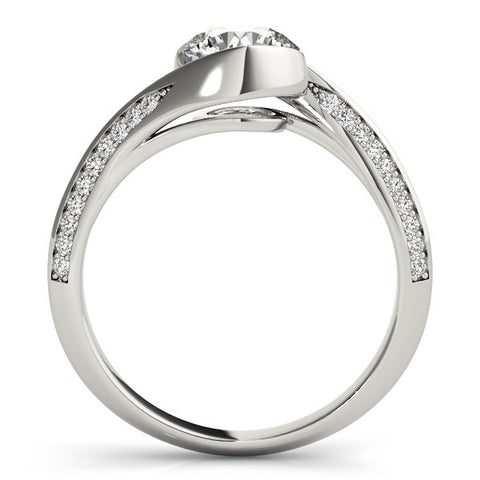 Silver Bezel Set Round Solitaire Twist Band Engagement Ring