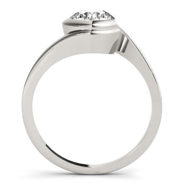 Silver Bezel Set Round Solitaire Twist Band Ring