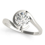 Silver Bezel Set Round Solitaire Twist Band Ring