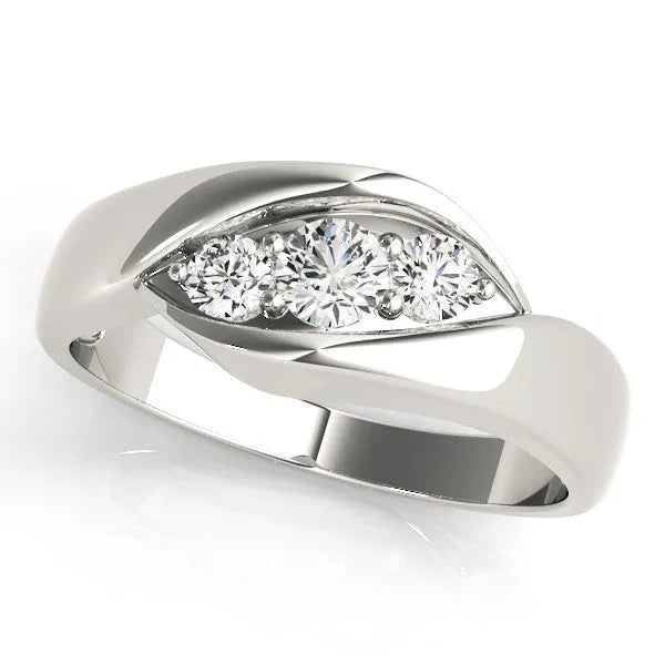 Silver Channel Set Heart Diamond Crossover Band