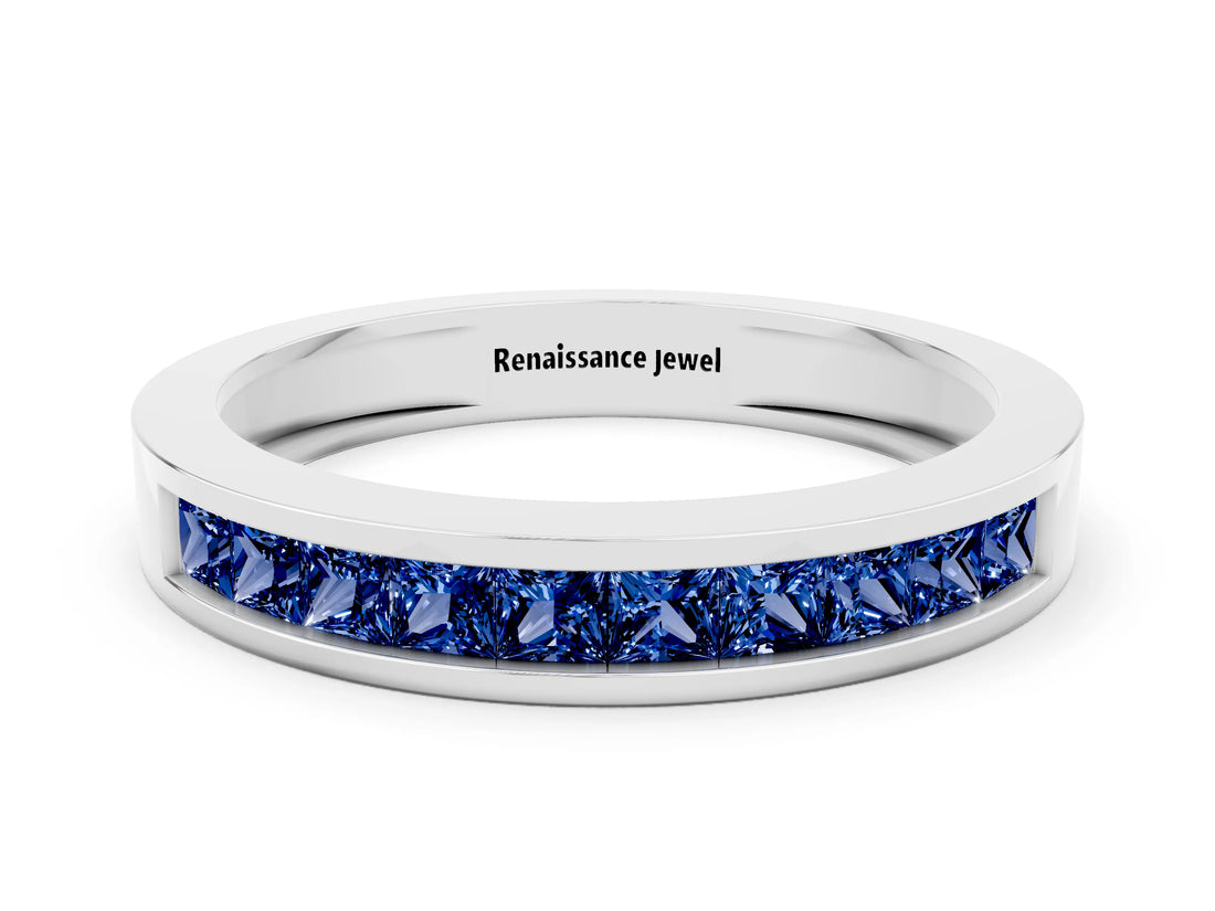 Silver Channel Set Princess Cut Blue Sapphire Eternity Band_12