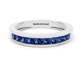 Silver Channel Set Princess Cut Blue Sapphire Eternity Band_12