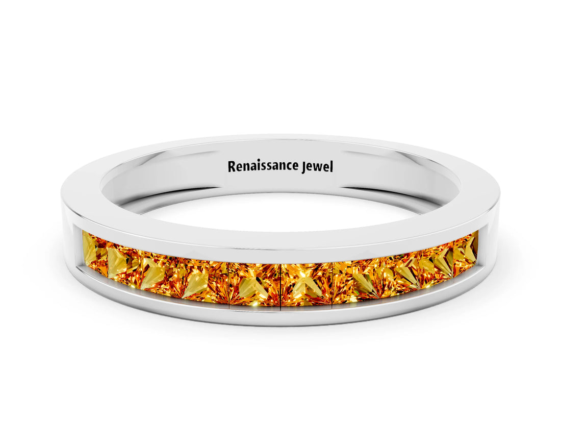 Silver Channel Set Princess Cut Citrine Eternity Band_12