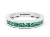 Silver Channel Set Princess Cut Green Sapphire Eternity Band_24