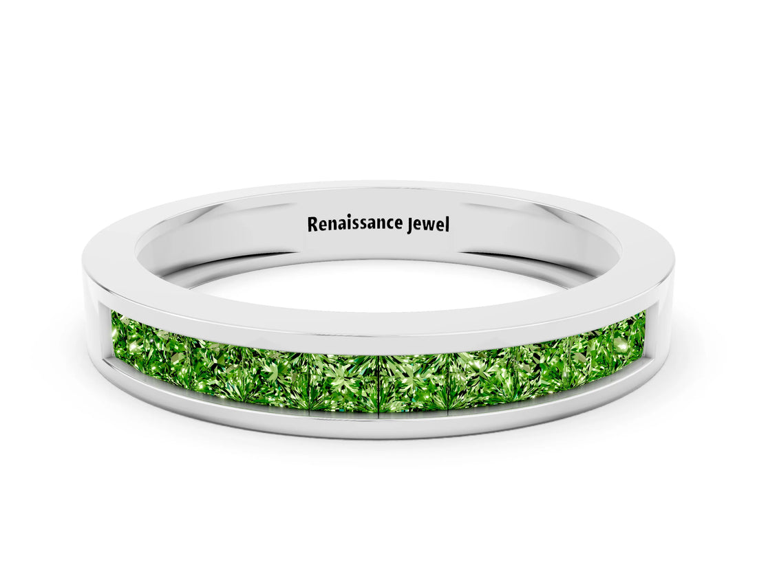 Silver Channel Set Princess Cut Peridot Eternity Band_48