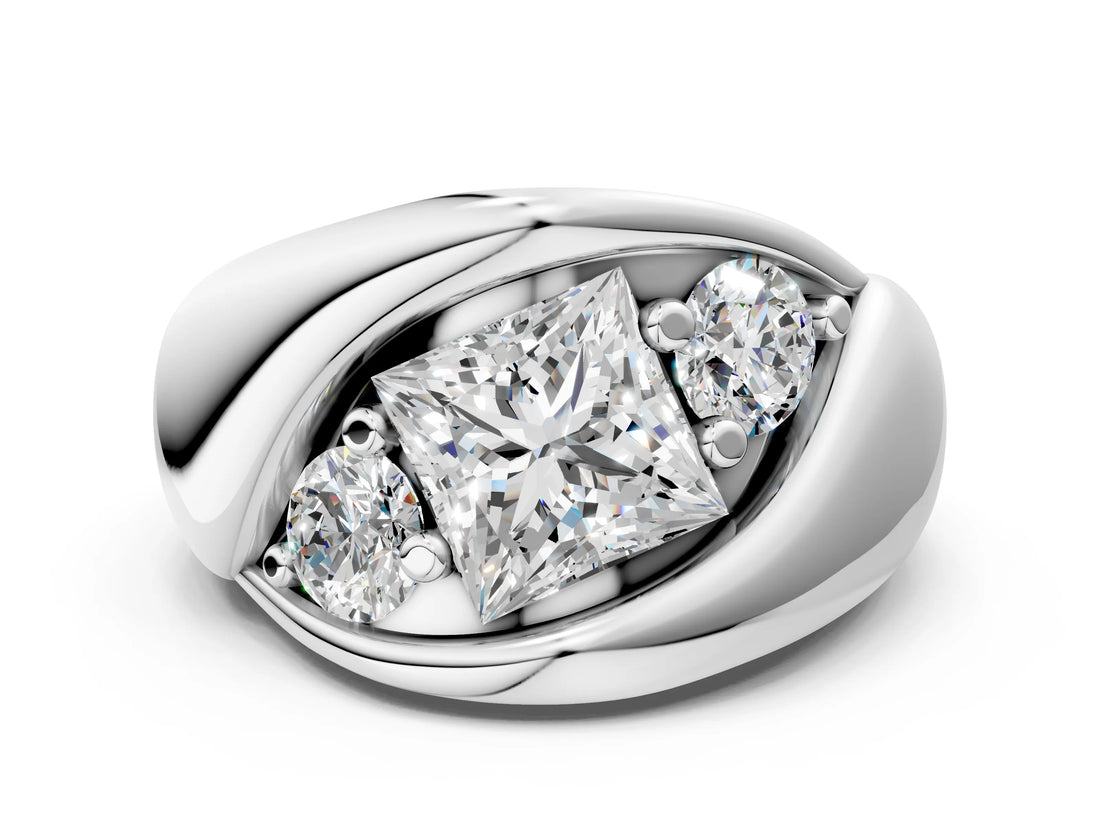 Silver Channel Set Princess Diamond Crossover Band_6