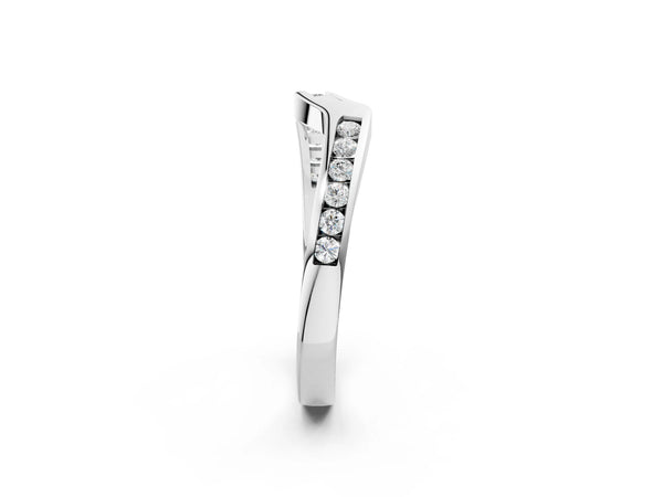 Silver Channel-Set Round Diamond Contour Band