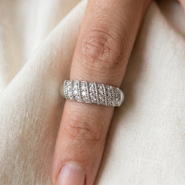 Silver Channel Set Round Diamond Dome Band