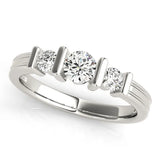 Silver Channel Set Round Diamond Trio Bar Prong Ring