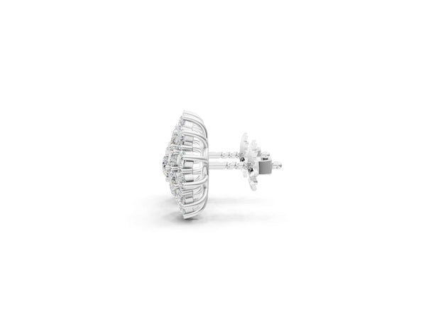Silver Cluster Diamond Round Stud Earrings with Basket Setting
