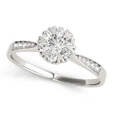 Silver Cluster Radiant Diamond Pavé Band Flower Prong Setting Ring 1