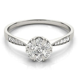 Silver Cluster Radiant Diamond Pavé Band Flower Prong Setting Ring 2