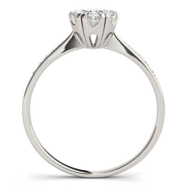 White gold Cluster Round Diamond Pavé Band Flower Prong Setting Ring