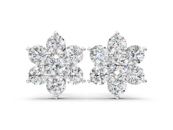 Silver Cluster Round Diamond Stud Earrings