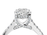 Silver Cushion Brilliant Diamond Solitaire with Pavé Band and Four-Prong Setting 4