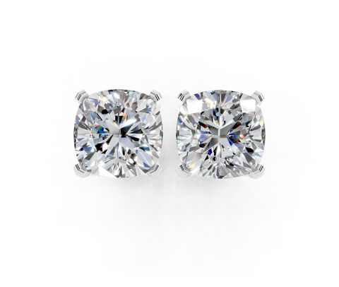 Silver Cushion Brilliant Diamond Stud Earrings 1