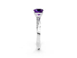 Silver Cushion Cut Amethyst Engagement Ring with Side Stone Accents and Four-Prong Setting_14
