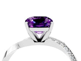 Silver Cushion Cut Amethyst Engagement Ring with Side Stone Accents and Four-Prong Setting_16