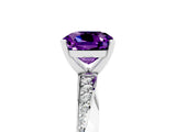 Silver Cushion Cut Amethyst Engagement Ring with Side Stone Accents and Four-Prong Setting_17