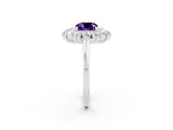 Silver Cushion Cut Amethyst Floral Double Halo Engagement Ring with Prong Setting_128