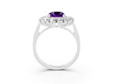 Silver Cushion Cut Amethyst Floral Double Halo Engagement Ring with Prong Setting_129