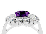 Silver Cushion Cut Amethyst Floral Double Halo Engagement Ring with Prong Setting_130