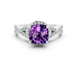 Silver Cushion Cut Amethyst  Halo Twist Band Solitaire Prong Setting Ring_12
