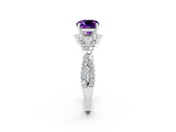 Silver Cushion Cut Amethyst  Halo Twist Band Solitaire Prong Setting Ring_14