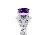 Silver Cushion Cut Amethyst  Halo Twist Band Solitaire Prong Setting Ring_17