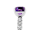 Silver Cushion Cut Amethyst Pavé Solitaire Ring with Round Band and Prong Setting_47