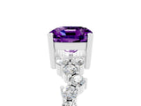 Silver Cushion Cut Amethyst Scattered Round Accent Ring with Prong Setting_71