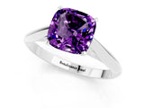 Silver Cushion Cut Amethyst Solitaire Engagement Ring with Cathedral Setting and Four-Prong Mount_1