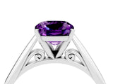 Silver Cushion Cut Amethyst Solitaire Engagement Ring with Cathedral Setting and Four-Prong Mount_4