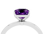 Silver Cushion Cut Amethyst Solitaire Ring with Thin Band and Prong Setting_46