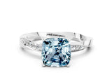 Silver Cushion Cut Aquamarine Engagement Ring with Side Stone Accents and Four-Prong Setting_12