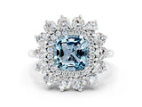 Silver Cushion Cut Aquamarine Floral Double Halo Engagement Ring with Prong Setting_138