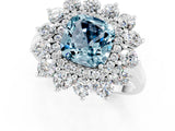 Silver Cushion Cut Aquamarine Floral Double Halo Engagement Ring with Prong Setting_139
