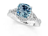 Silver Cushion Cut Aquamarine  Halo Twist Band Solitaire Prong Setting Ring_13