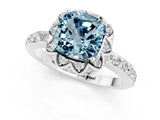 Silver Cushion Cut Aquamarine Scalloped Halo Engagement Ring with Round Shared Prong Band_79