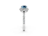 Silver Cushion Cut Aquamarine Scalloped Halo Engagement Ring with Round Shared Prong Band_80