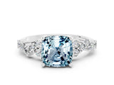Silver Cushion Cut Aquamarine Scattered Round Accent Ring with Prong Setting_48