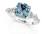 Silver Cushion Cut Aquamarine Scattered Round Accent Ring with Prong Setting_49