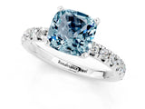Silver Cushion Cut Aquamarine Solitaire Pavé Engagement Ring with Round Band and Prong Setting_109